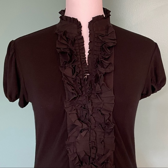 BCBGMAXAZRIA blouse, ruffle placket with stand-up collar, XS - Picture 2 of 4